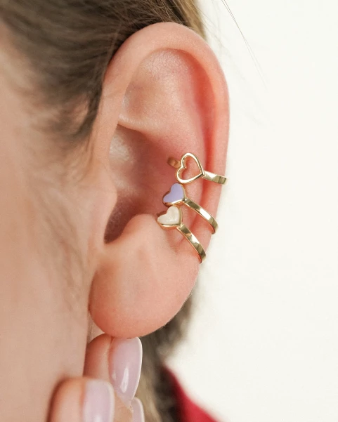 Ear Cuff قلب با میناکاری سفید درخشان